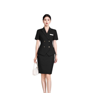Women's Summer Short Sleeve Double Breasted Blazer And Skirt Suit Set Formal Commute Wear Breathable Worsted Fabric - Product Image 5