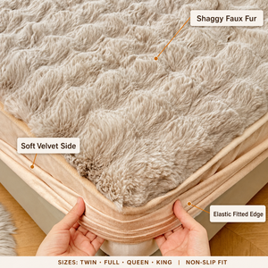 Conjunto de Cama de Inverno para Casa: Capa de Cama de Pelúcia com Pelo Sintético de Coelho, Colcha de Veludo 3D Bolha, <span class=keywords><strong>Queen</strong></span>, 3 Peças, Lençol Ajustável e Capa de Colchão - Product Image 4