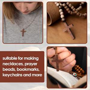 Kalung Gelang gantungan kunci DIY dekorasi kerajinan Halloween Paskah lintas agama kayu polos warna cokelat Mini - Product Image 4