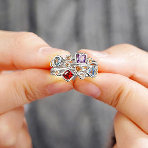 Bague géométrique H478 avec améthyste naturelle, sertie carrée, unisexe, tendance, idée cadeau - Product Image 5