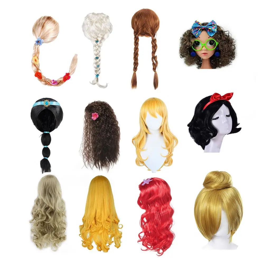 Baige Elsa Anna Moana Rapunzel capelli Cosplay carnevale accessori per festa di compleanno di Halloween ragazze personaggio principessa parrucche