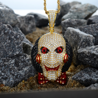 Vente en gros de bijoux à breloques Western Charms Iced 5A Cz Diamond Vintage Charm Jigsaw Killer Joker Brass Necklace Pendentifs
