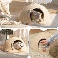 Panier-lit pour chat en corde de coton tressée à la main, maison pour chat en forme de dôme, idéal pour les petits chats et chiens pour jouer et dormir