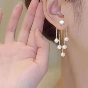 Trendy Alloy Gold Plated Pearl Dangle <b>Earring</b> Women Party Jewelry Bling Shiny <b>Crystal</b> Rhinestone <b>Stud</b> Long Tassel INS - Product Image 2