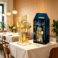 Ensemble de couverts en acier inoxydable plaqué or 24 pièces avec support, design moderne écologique et réutilisable pour les cadeaux de mariage