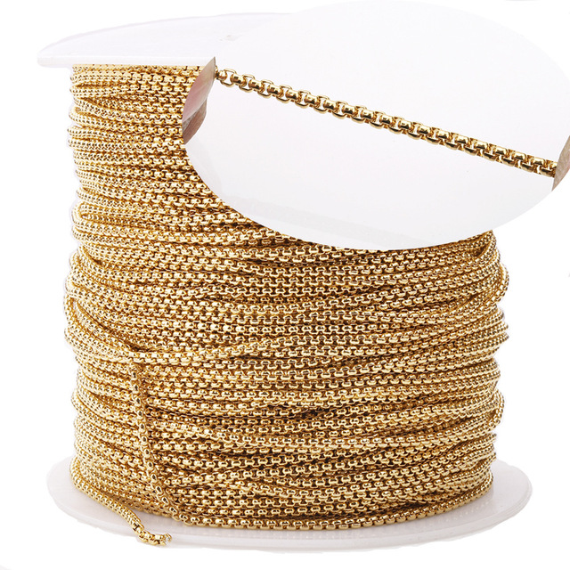 Round Box Chain 1.5-2.5mm | PVD 18K Gold Stainless Steel Chain Spool by Roll for DIY Jewelry Necklace Bracelet