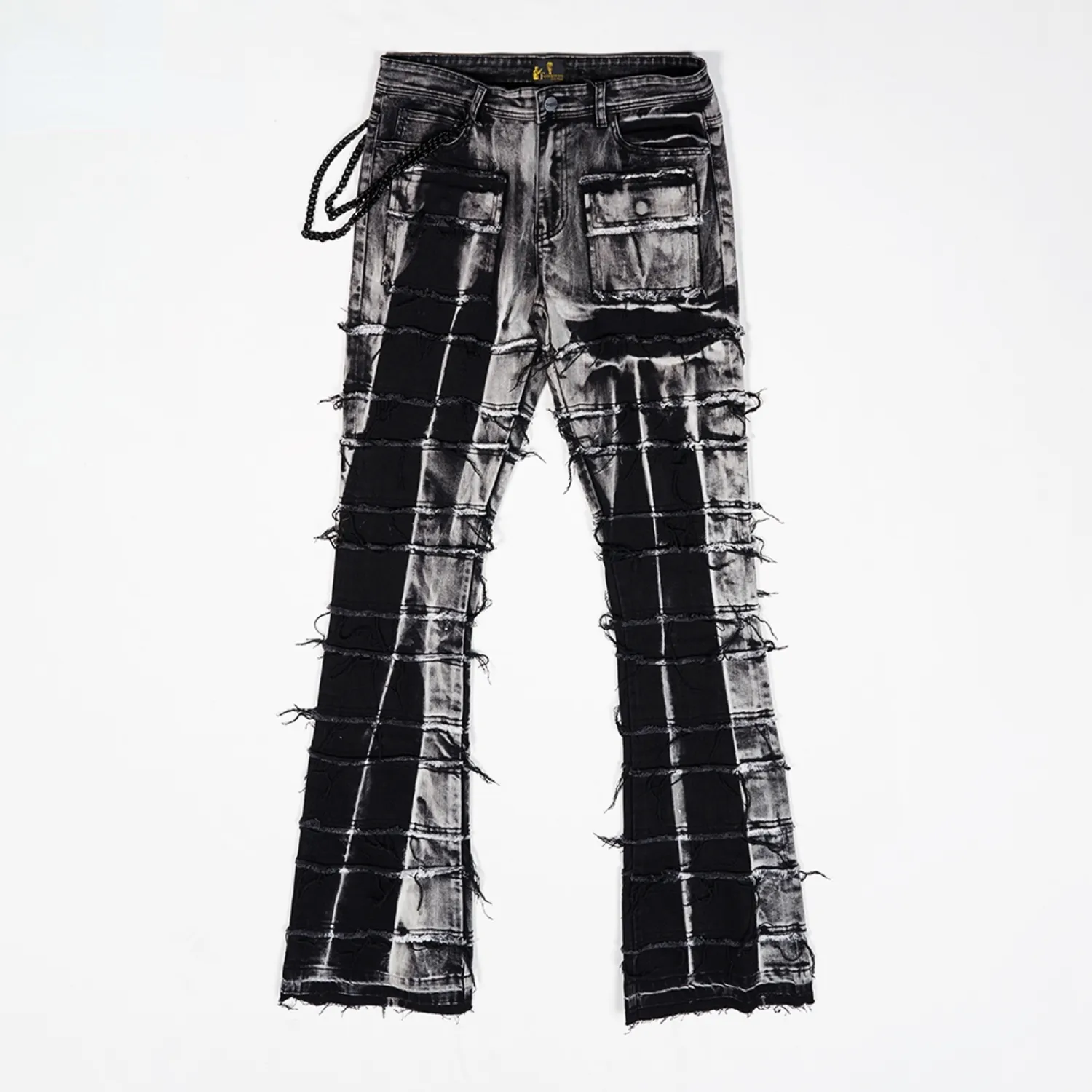 Mehr schicht ige, plissierte, lässige Stretch-Jeans für Männer