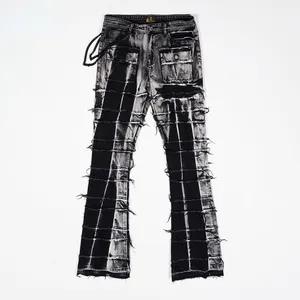 Jeans empilés en denim stretch décontracté à chaînes plissées multicouches pour hommes