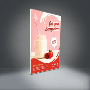 Caja de luz de publicidad LED sin marco, tablero de menú de Venta caliente LED único, fresas con crema fresca, luz led, caja de luz delgada seg