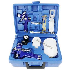 HVLP 1.4mm + 0.8mm H827 + H2000 çift Guns Hvlp püskürtme tabancası kiti plastik kutu kasa 0.8mm 1.4mm meme seti boya püskürtme tabancası - Product Image 1