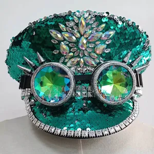 Bonnet à paillettes Ecoparty sur mesure pour homme brûlant Festival de musique Chapeau de <span class=keywords><strong>capitaine</strong></span> de carnaval Casquettes Steampunk pour adulte unisexe 1pc - Product Image 6