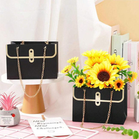 Sac cadeau en papier à fleurs avec logo personnalisé avec seau de rangement en chaîne en métal sac à main de fleuriste emballage d'emballage pour artisanat de fête de mariage et d'anniversaire