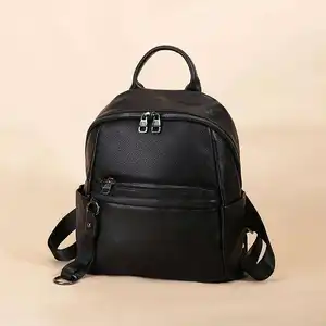2024 Genuine Leather Laptop Stylish Simple Backpack 16 inch Large Capacity Travel Unisex Black Bags Student School Bag Wholesale
