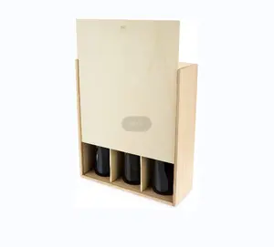 Paulownia Wood Wine Box Fits 3 Standard Bottles Customized Logo & Packing Straw Easy To Pack Wooden Wine Box