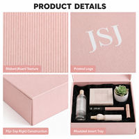 Boîte cadeau rigide en papier côtelé rose personnalisée JSJ avec insert noir et logo blanc pour emballage cosmétique et soins de la peau, vente en gros OEM