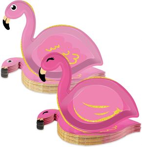 Assiettes en papier jetables Flamingo rose 9 x 11,45 pouces, décorations d'anniversaire en feuille d'or, fournitures de fête Flamingo - Product Image 3