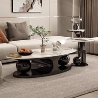 Table basse ovale pour maison moderne Mobilier de maison en métal Table basse en marbre Table d'appoint pour canapé adaptée au salon Hall de l'hôtel