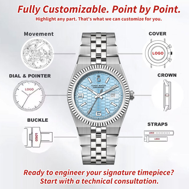 Wholesale 40mm Dial Size Reloj Hombre Customized Logo Luxury Mens Stainless Steel Watch for Men