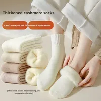 Chaussettes longues en polaire douces et épaisses pour femmes, en tricot brossé, absorbant la transpiration, pour l'hiver, mi-mollet, doublées de polaire, pour le sommeil post-partum