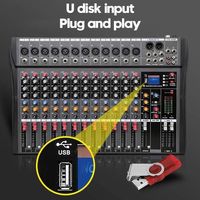 Console de mixage audio stéréo 12 canaux, lecteur MP3 USB sans fil Bluetooth, table de mixage DJ/console audio pour studio