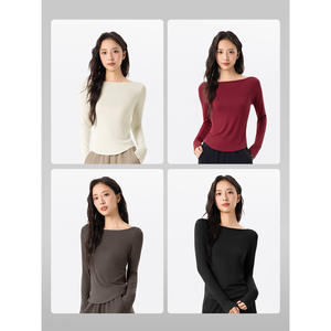 Femmes Modal à manches longues athlétique Yoga porter confortable respirant Fitness T-Shirt minceur Pilates haut de sport motif imprimé - Product Image 2