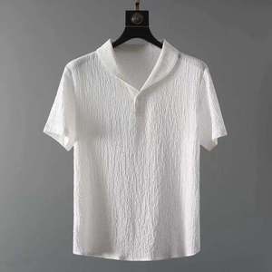 <span class=keywords><strong>Ensemble</strong></span> deux pièces <span class=keywords><strong>plissé</strong></span> tendance printemps pour <span class=keywords><strong>homme</strong></span>, t-shirt à manches courtes en fibre de bambou 100% style chinois, col en V, blanc décontracté - Product Image 4