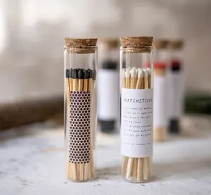 Şişe mum yılında 3 inç ahşap Matchsticks özel etiket aromaterapi yeni özel renkli maç cam kavanoz şişe Matche sopa