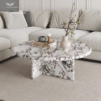 Table basse en marbre naturel de style français et italien, ton crème, forme irrégulière, sensation luxueuse, multifonctionnelle, durable