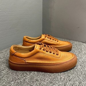 Chaussures décontractées en cuir rétro pour hommes, couleur unie marron, lacets sur le devant, talon moyen, chaussures bateau - Product Image 4