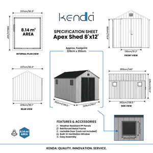 Capanno da <span class=keywords><strong>Giardino</strong></span> Kenda Apex 8x12 piedi <span class=keywords><strong>per</strong></span> Attrezzi, Forniture Stagionali e Uso Esterno - Product Image 2