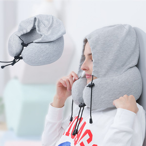 Oreiller en forme de U en mousse à mémoire de forme, soutien pour le cou et la tête, oreiller de voyage pour avion, gris clair, 28x26x14cm, portable pour adultes et personnes âgées - Product Image 1