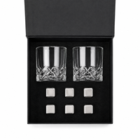 Ensemble de verres à whisky en gros avec 2 verres et 6 pierres réfrigérantes dans une boîte cadeau noire, gravure laser possible, pour les grossistes en articles de bar