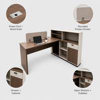 Bureau de direction contemporain en MDF en forme de L avec écran de confidentialité, armoire de rangement, tiroirs et étagères, écologique et résistant à l'eau