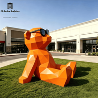 Sculpture d'ours géométrique moderne sur mesure en acier inoxydable orange, statue d'animal en métal pour la décoration de centres commerciaux, jardins et hôtels