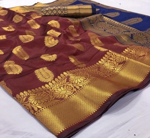 Kanchipuram Silk Banarasi Cotton Silk Saree Party Wear Indian Wedding Latest Designer Weaving Multi Color Ladies Blouse - Product Image 3