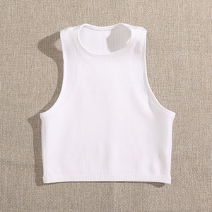Haut court d'été pour femmes de haute qualité respirant côtelé <span class=keywords><strong>blanc</strong></span> Logo personnalisé impression broderie basique court haut tricoté pour femmes - Product Image 6