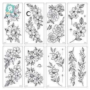 Moda hermosa <span class=keywords><strong>pierna</strong></span> femenina tatuaje tatuajes temporales de flor pegatinas Lotus peonía flores de cerezo caderas tatuaje diseño - Product Image 6