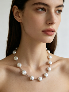 Elegante Collar de Perlas Blancas Edison de Agua Dulce de 12 mm con Tubos Dorados y Cierre Marinero de 10 mm, Joyería Hecha a Mano de 16.5 Pulgadas - Product Image 2