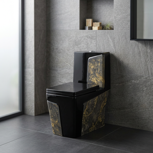 WC en céramique décorative indienne monobloc avec réservoir encastré, chasse d'eau siphonique à double débit, toilettes allongées pour projets - Product Image 1