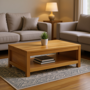 Tavolino da Caffè in Legno di Mango Naturale Massiccio 31.5x21.7x11.8 Pollici, Stile Rustico Moderno con Vano Portaoggetti per Soggiorno - Product Image 2