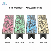 Table à thé rétroéclairée RGB Luca |   Table basse en pierre de breccia beige crème, avec variateur d'intensité sans fil, décoration moderne pour salon, taille sur mesure