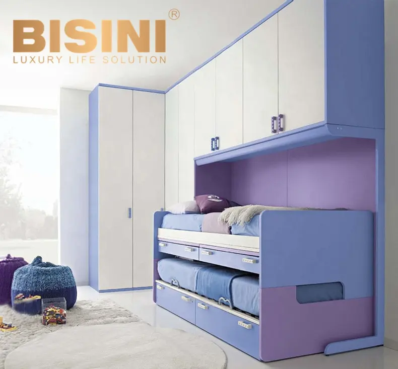 Customized Space Saving Multifunctional Kids Wooden Bunk Bed With Storage Cabinet