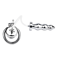 FRRK Plug anal en métal à toucher lisse pour massage de la prostate adulte, perles anales BDSM, plug anal avec cathéter urinaire et anneau pénien