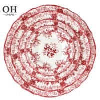 Nouveau design – Service de table floral rouge – Assiettes de présentation de mariage en forme de fleur verte – Lot de 4 assiettes – Vaisselle pour événements, traiteur et location