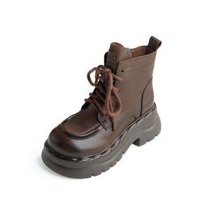 Botas de Plataforma Martin con Tacón de Cuña, Otoño Invierno, Nuevas, Hechas a Mano, de Cuero Genuino, Estilo Británico, con Cierre Lateral, Botas Cortas con Tacón de Cuña para Mujer - Product Image 5