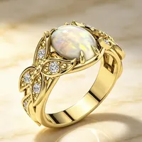 Bagues ovales en opale dorées ZhuQian pour femmes, style vintage, avec motif papillon sculpté, accessoires de bijoux de mode classiques pour les fêtes