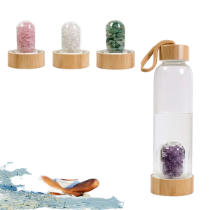 IMOGY Bottiglia d'Acqua in Vetro con Gemme da 500ml Senza BPA, Bottiglia in Cristallo per Bere Direttamente, Elixir Curativo al Quarzo, Adatta all'Acqua Bollente - Product Image 5