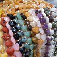 Perles en pierre naturelle facettées en forme de cœur de 12 mm, lapis-lazuli, améthyste, œil de tigre, quartz rose, perles en vrac pour la fabrication de bijoux, bracelets, colliers