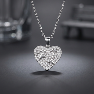 Collier pendentif en acier inoxydable plaqué or avec zircon en forme de cœur brisé, entièrement serti de zircons, style hip-hop, idéal pour un usage quotidien - Product Image 1