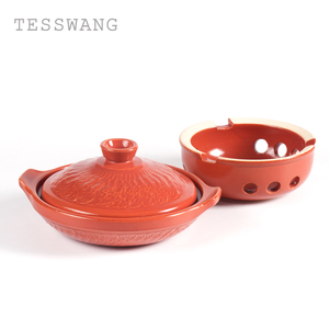 Casserole en céramique rouge TESSWANG avec base chauffante, ensemble de <span class=keywords><strong>mini</strong></span>-hot pot japonais pour soupes et ragoûts individuels - Product Image 4